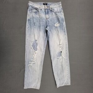 Express Boyfriend Mid Rise Distressed Light Wash Jeans Womens Size 2 Blue Cotton
